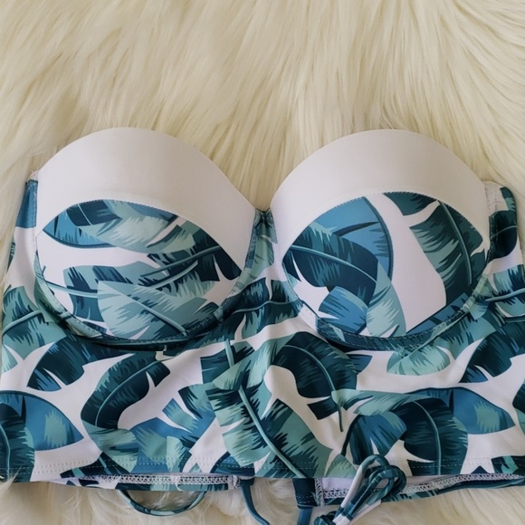 Tropical Leaf Lace Up High Waist Bikini Set - Picture 8 of 8